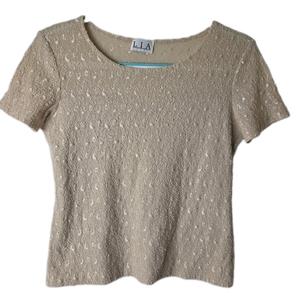 LIA Textured Y2K Minimalist Shirt Blouse Beige Tan Quite Luxury Fairy Womens S